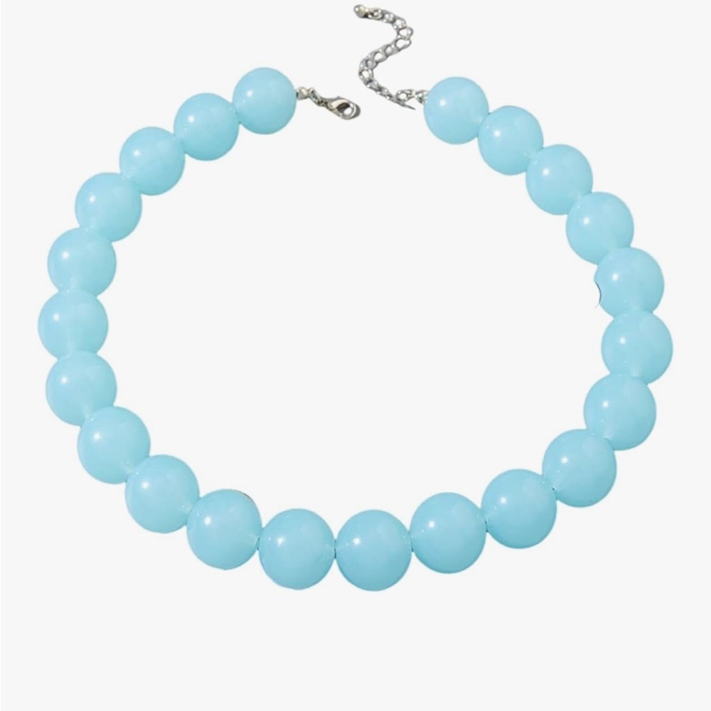 Acrylic Round Bead Necklace Adjustable Choker Light Blue Handmade New Party NWOT